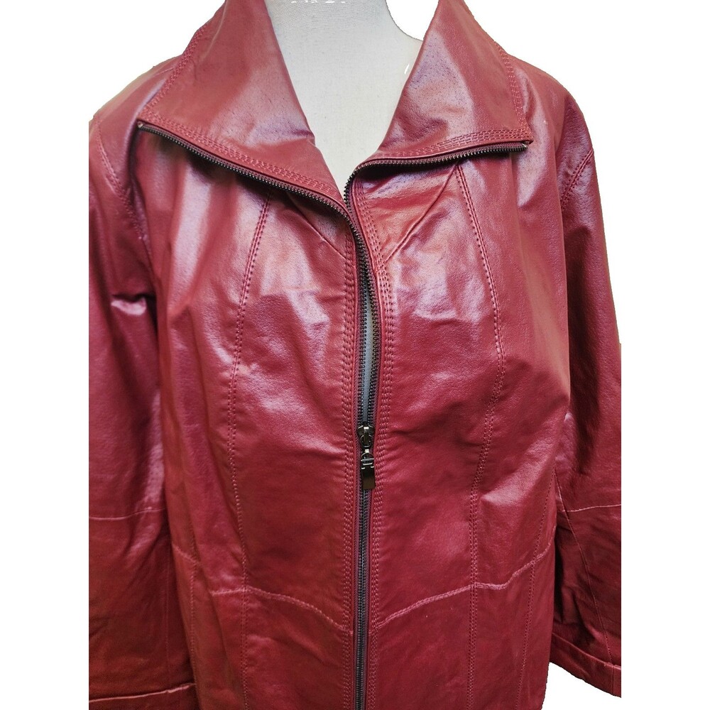 Roaman's Womens Plus Size 18 Red Leather Jacket - Picture 2 of 8